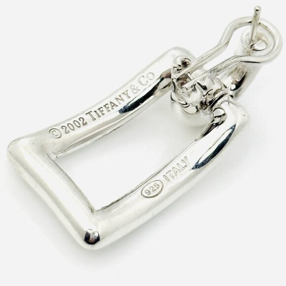 Tiffany & Co Silver Sculptural Open Rectangle Statement Earrings Italy 2002 - Picture 5 of 7